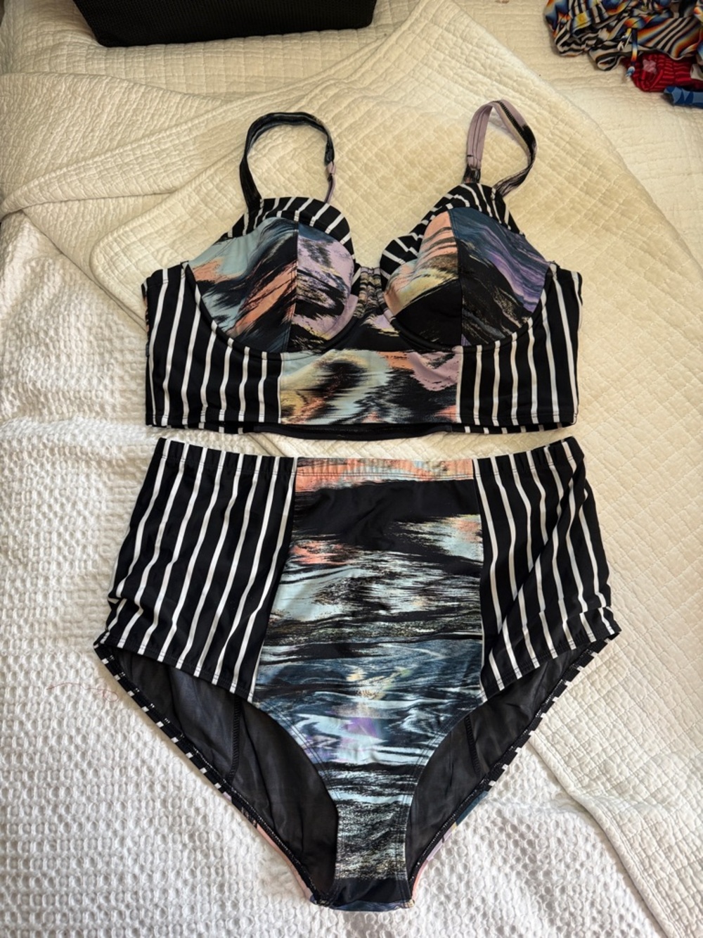 torrid Black Stripe & Multicolor High-Waist Bikini Set
